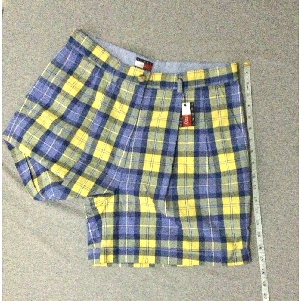 Vtg Tommy Hilfiger Plaid Shorts Womens Size 1 Blue Yellow Pleated Cotton Y2K NWT - Picture 16 of 16
